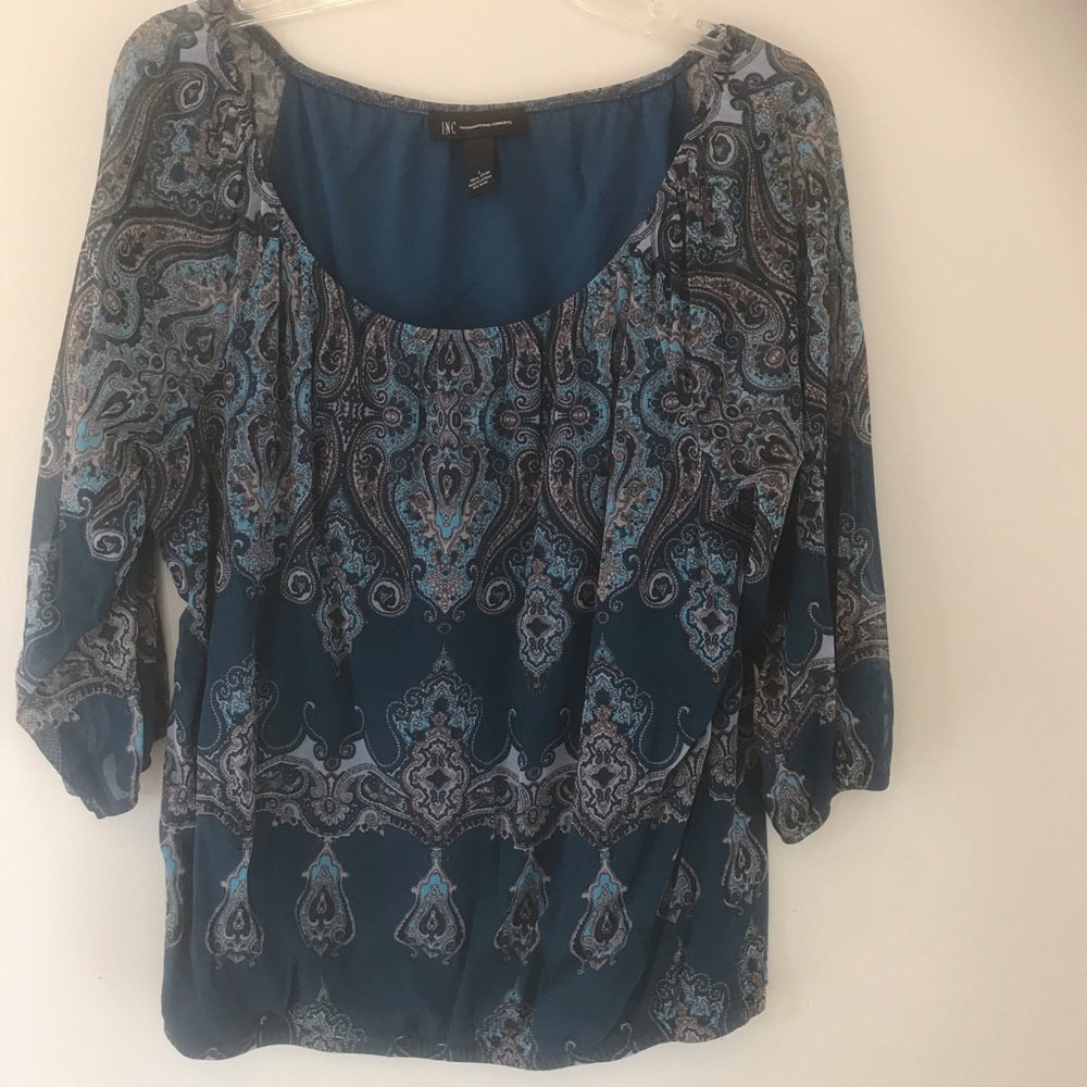 INC teal paisley blouse Sz Large